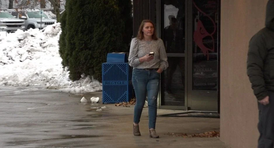 Borrenpohl on her way back to rejoin the crowd after allegedly pulling NIC Fire Alarm. 