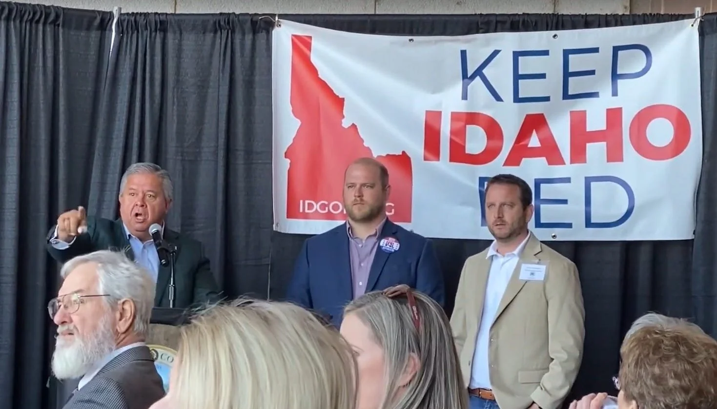 Tom Luna, former GOP Executive Director Tyler Kelly, and Daniel Silver at a 2021 rally